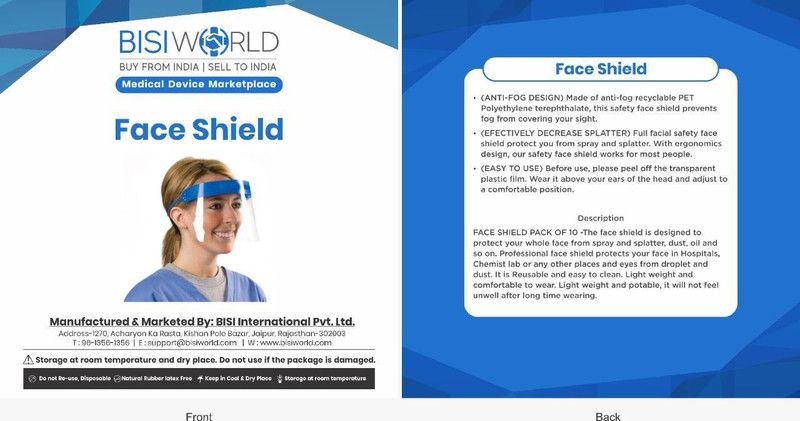 BISI International (20 Pcs) Safety Adult Face Shield; Fluid Resistant; Elastic Band and Soft Sponge Safety Visor  (Size - FREE)