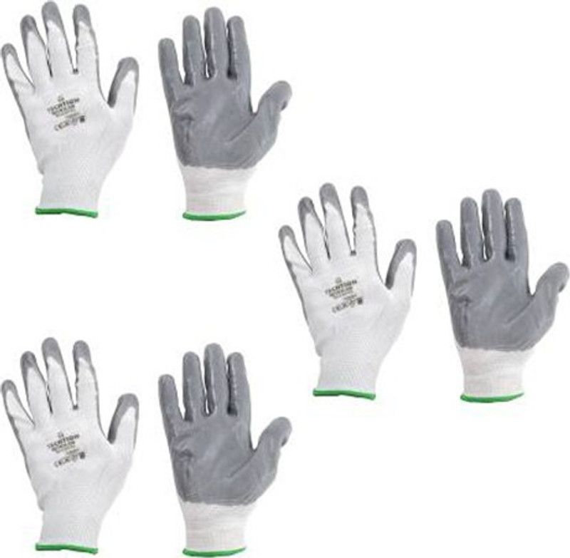 Techtion Nitrilon Multipro White-Grey Half-Dip Coating Safety Gloves Pack of 3 Pairs S Nitrile Safety Gloves  (3)