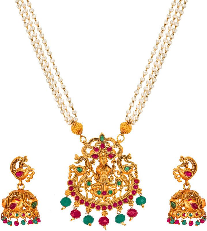 Alloy Gold-plated Pink, Green, White Jewel Set  (Pack of 1)