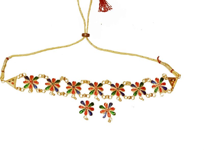 Copper Gold-plated Red, Blue, Green Jewel Set  (Pack of 1)