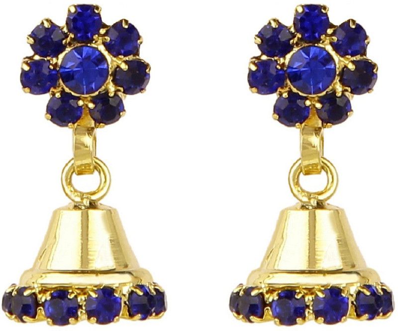 Blue Colour Floral Style Non Piercing Jhumki Earrings for Non-Pierced Ears Alloy Jhumki Earring