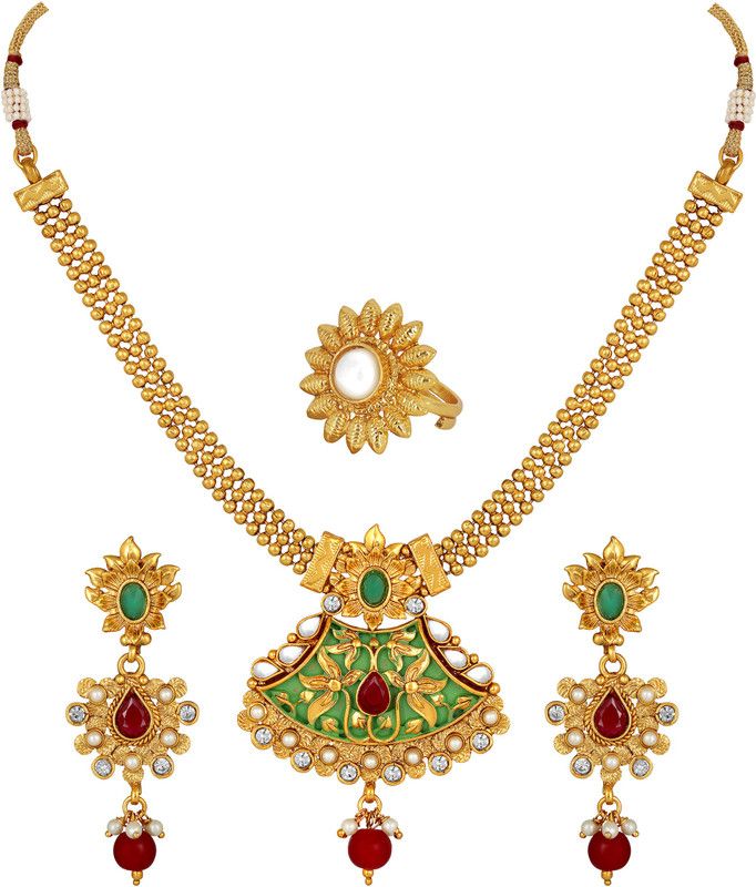 Brass, Metal, Dori, Alloy Gold-plated Gold, Green, Red Jewel Set  (Pack of 1)