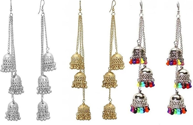 JMBW DESIGNER BEADS ALLOY JHUMKI COMBO OF 3 PAIRS Pearl Alloy Jhumki Earring