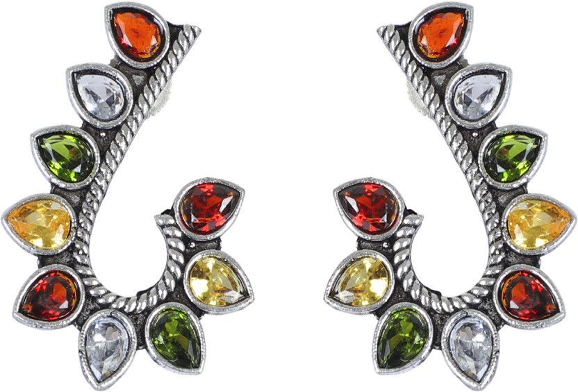 German Silver Oxidized American Diamond Multicolor Stone Color Stud Earrings German Silver Stud Earring
