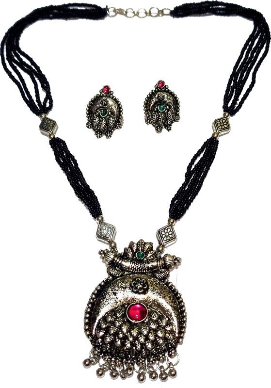 Alloy Black Silver Pink, Green, Black Jewel Set  (Pack of 1)