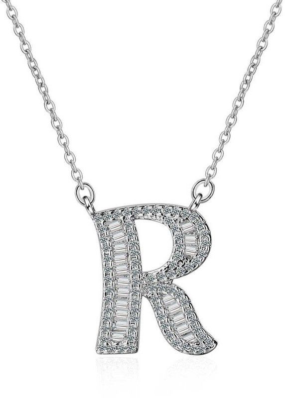 Initial Alphabet Letter R Silver Cubic Zirconia Copper Pendant Set