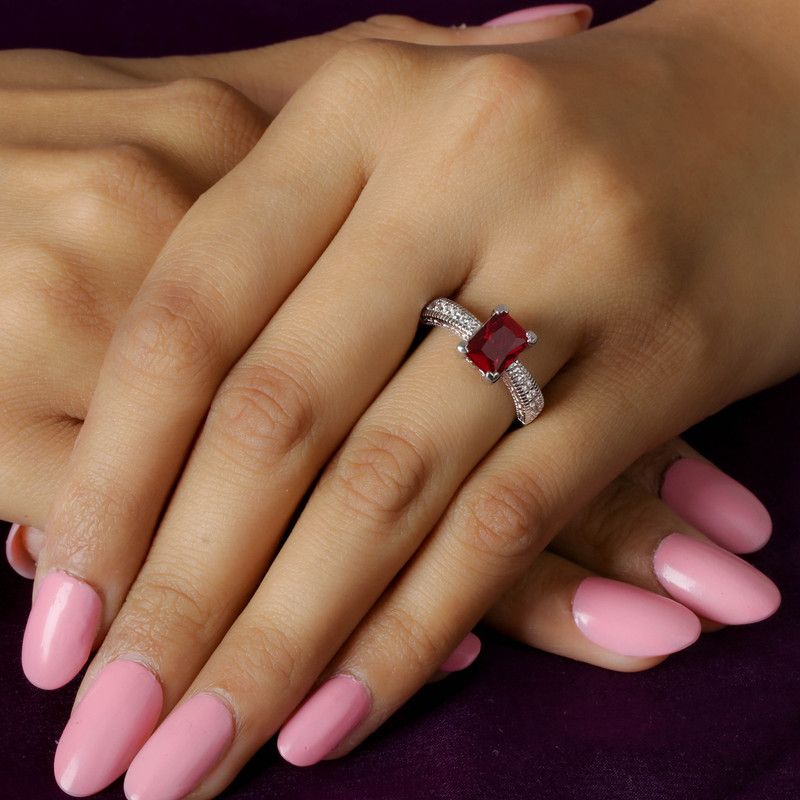 Pure 925 Sterling Silver Ruby AAA Grade American Diamond Ring| Sterling Silver Ruby Rhodium Plated Ring