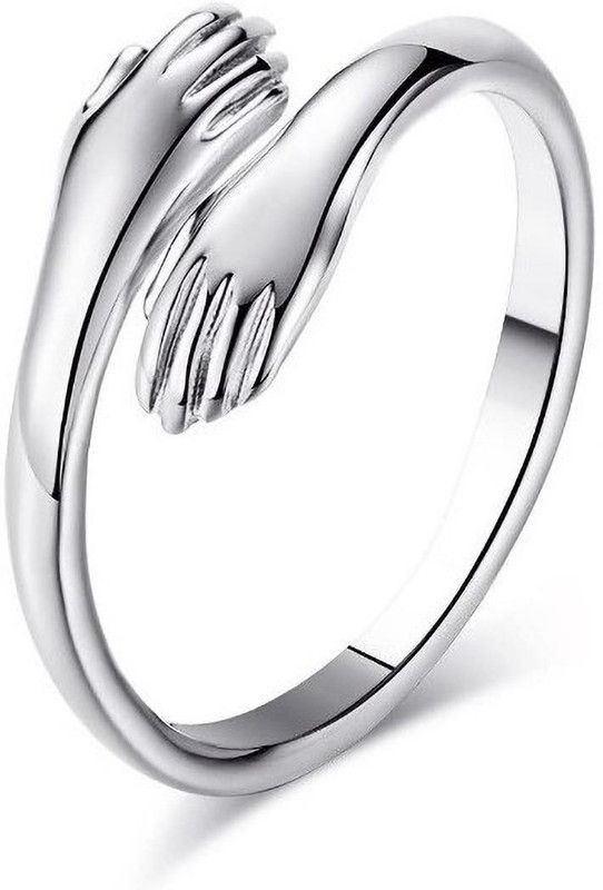 Hug Ring Sterling Silver Rings for Women Girls Hugging Hands Open Ring Jewelry Alloy Sterling Silver Plated Ring