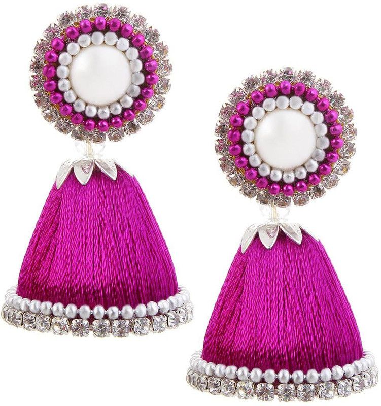 Silk Thread Work Purple Fabric Jhumki Earring
