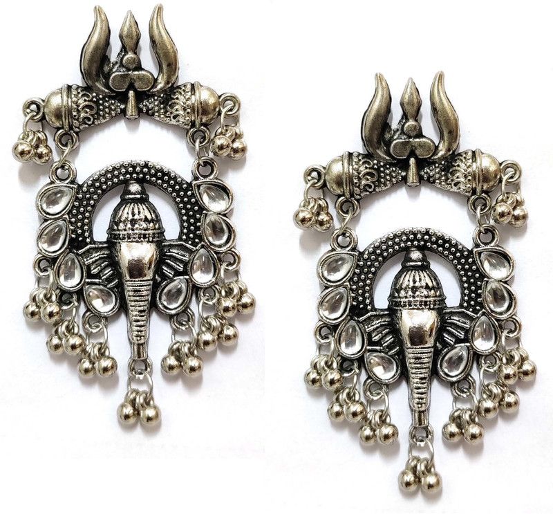 Silver Oxidised Lord Ganesh Shaped Jhumka Earrings For Girls And Women Brass Jhumki Earring