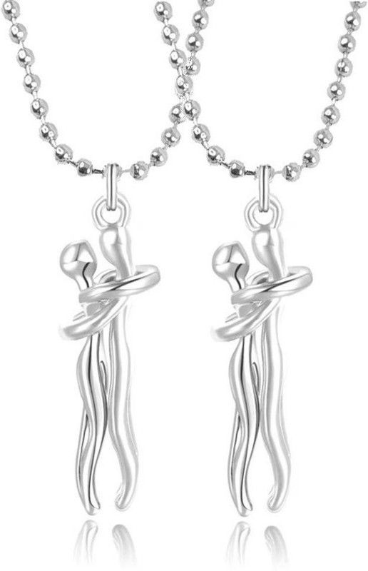 Set Of 2 Silver Valentines Day Love Couple Hug Me Locket Pendant Necklace Chain Stainless Steel Pendant