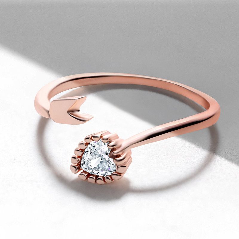 Heart and Arrow Shaped Adjustable Finger Ring Alloy Cubic Zirconia Ring