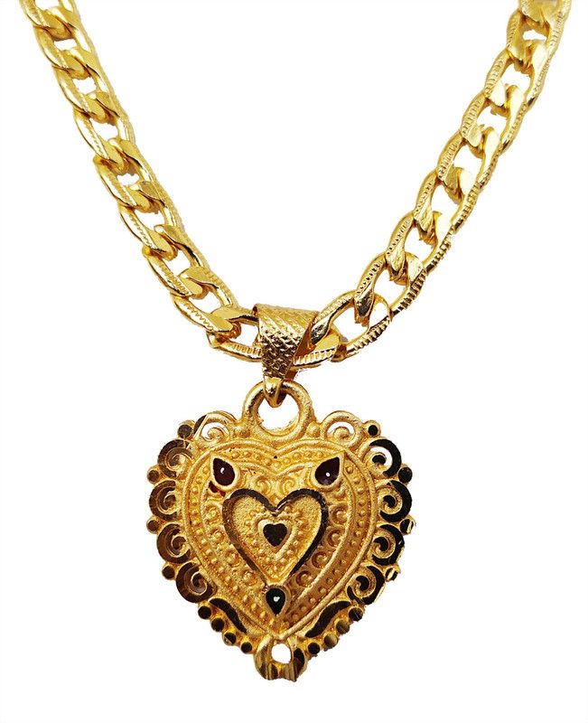 Latest Gold Plated Excellent Quality Heart Shape Antique Royal Shape Micro Polish Pendant With Curban Chain (22-24 Inch) For Girls And Women Gold-plated Alloy, Brass Locket