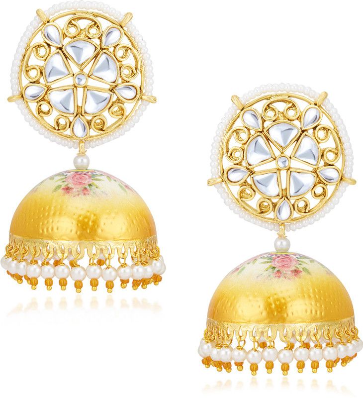 Sukkhi Lovely Pearl Gold Plated Kundan Jhumki Earring for Women Alloy Jhumki Earring