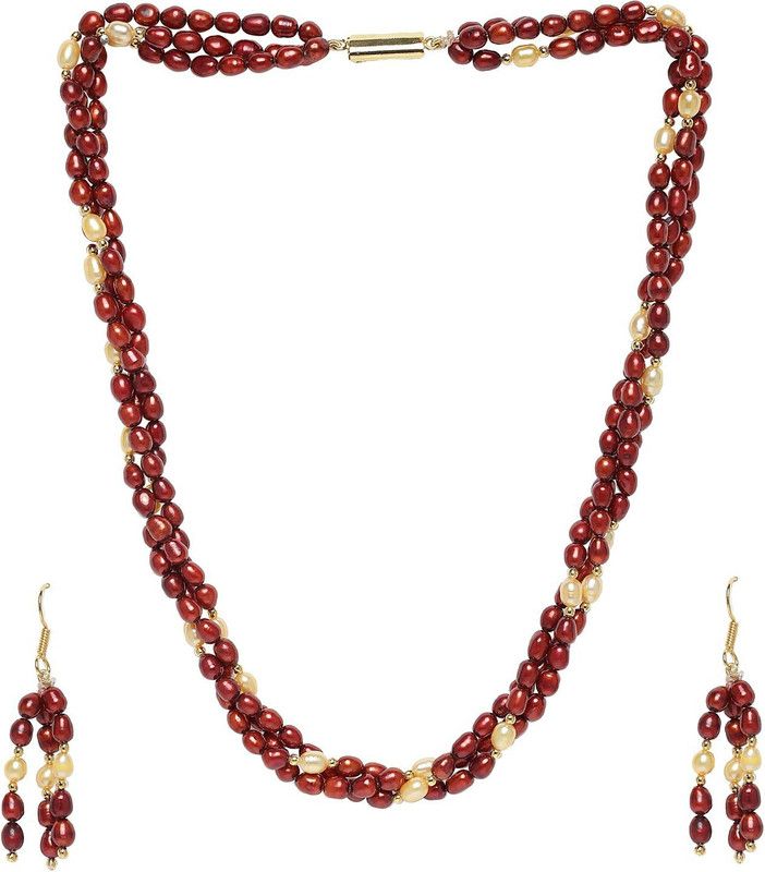 Mother of Pearl White, Brown Jewel Set  (Pack of 1)