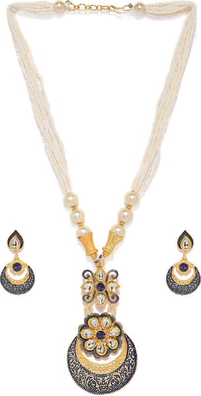 Zinc Gold-plated Blue, Gold Jewel Set  (Pack of 1)