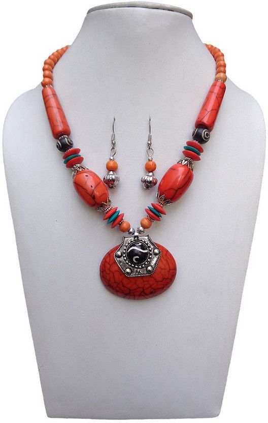 Plastic, Alloy Black Silver Orange, Silver Jewel Set  (Pack of 1)