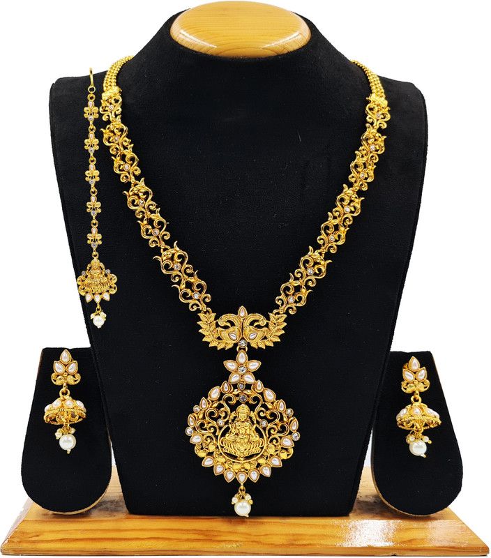 Brass, Crystal Gold-plated Gold, White Jewel Set  (Pack of 1)