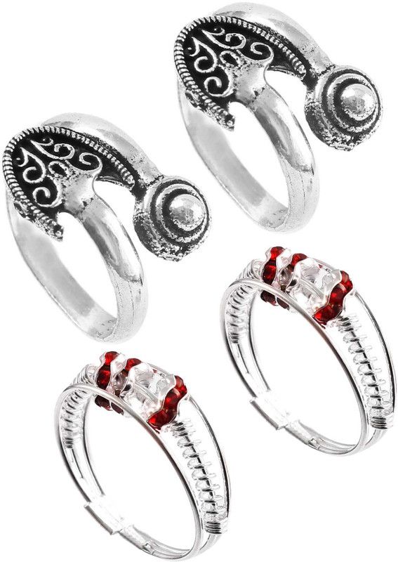 Metal Brass Flower Style Oxidized Silver Toe Rings For Women ( Combo Of 2,D67) Brass Toe Ring Set