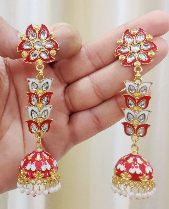 (Meenakari D2-Red) Stylish Jhumka Earring For Girls & Women Alloy Jhumki Earring