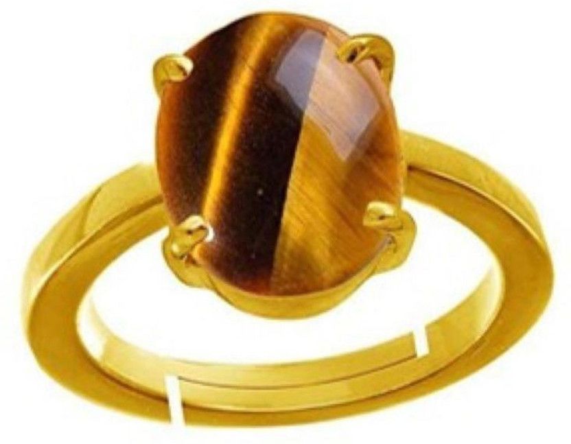 Tiger Eye Gemstone Weight 9.25 Ratti Panch Dhatu Gold Coated Adjustable Ring for Men and Women with Lab Certificate Metal Quartz Gold Plated Ring