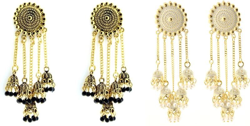 Two Pair combo Stylish Pearl Jhumka for Women (Black & Light Sky Blue) Alloy Jhumki Earring