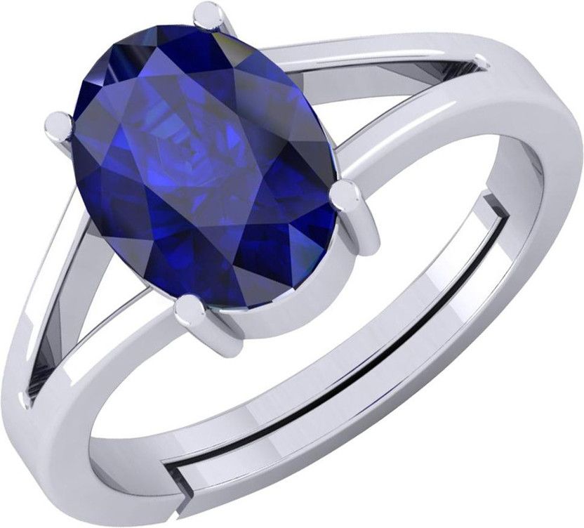 8.25 Ratti Blue Sapphire Neelam Stone Silver Metal Ring Metal Sapphire Rhodium Plated Ring