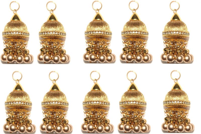 Fashionhaat Trendy & Ethnic Women's Golden Silk Thread Ethnic Work Hanging Latkan for Saree Blouse Dupatta Lehenga Pack of 5 Pairs (Golden) Brooch  (Gold)