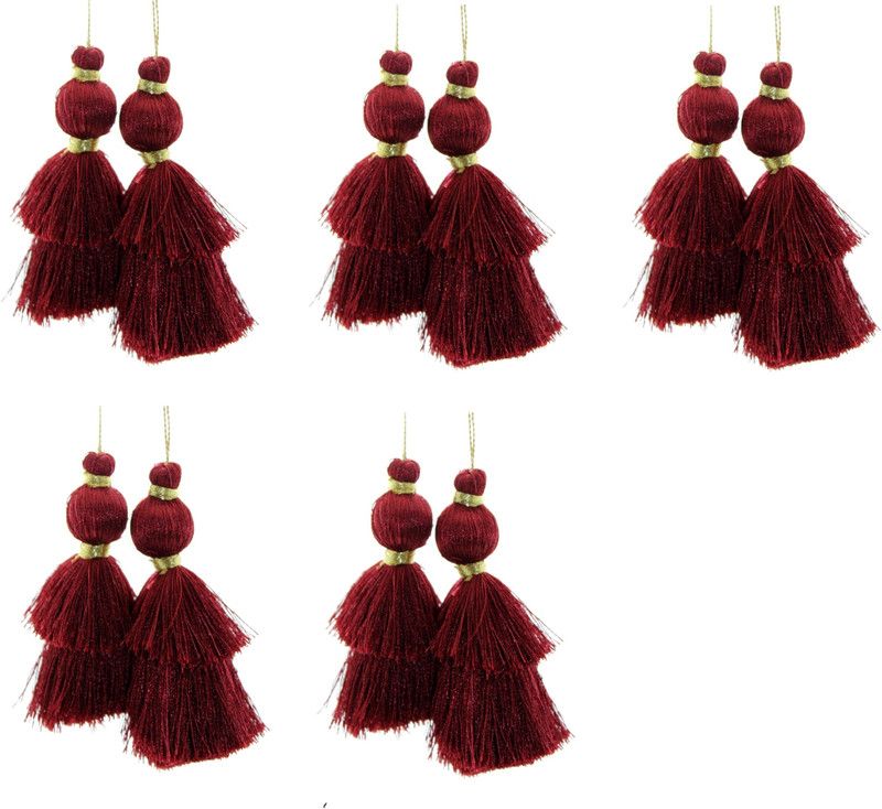 Fashionhaat Maroon Tassel Latkan Dome Shape with Double Layered Cut, Suitable For suit Kurtis Gown Saree Blouse Dupatta Lehenga Set of 5 Pairs (Maroon) Brooch  (Maroon)