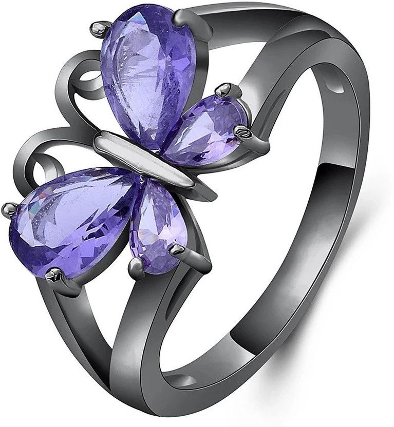Cute Butterfly Black Plated Ring For Women & Girls Stainless Steel Swarovski Zirconia Black Silver Plated Ring