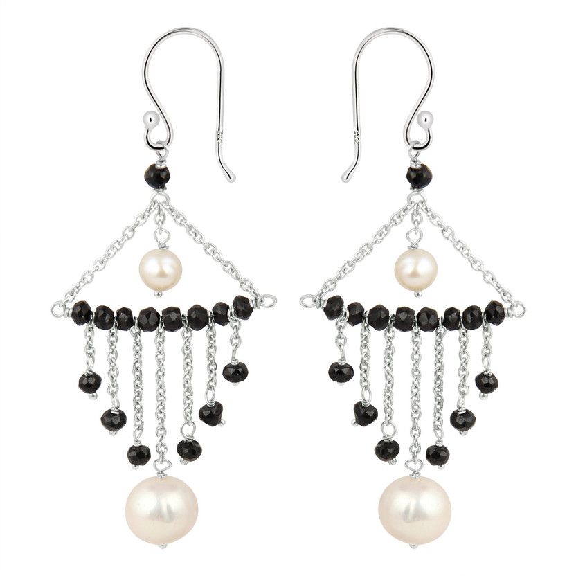 Hypnotizing Spinel, Pearl Sterling Silver Drops & Danglers
