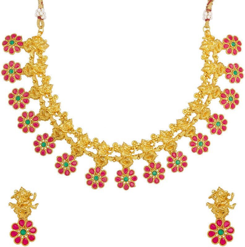 Metal, Alloy Gold-plated Gold, Green, Red Jewel Set  (Pack of 1)