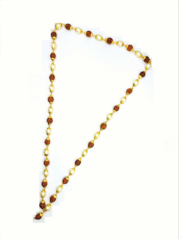 Raviour Lifestyle Moti Rudraksha golden chain cap mala Brass Chain