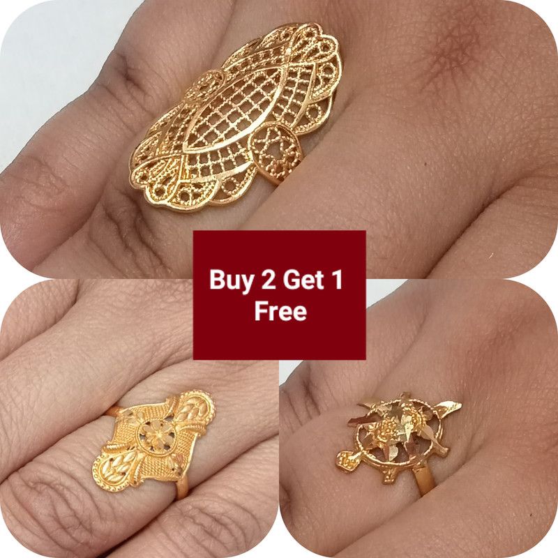 Gold Plated Non Adjustable Rings Combo003 Brass Ring