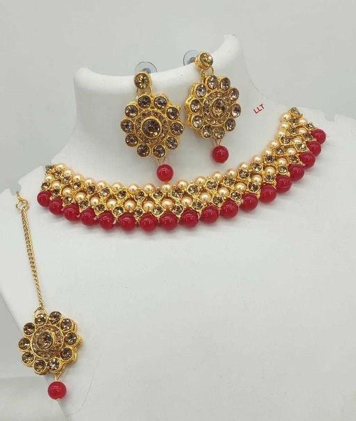 Alloy Brass Red, Gold Jewel Set  (Pack of 1)