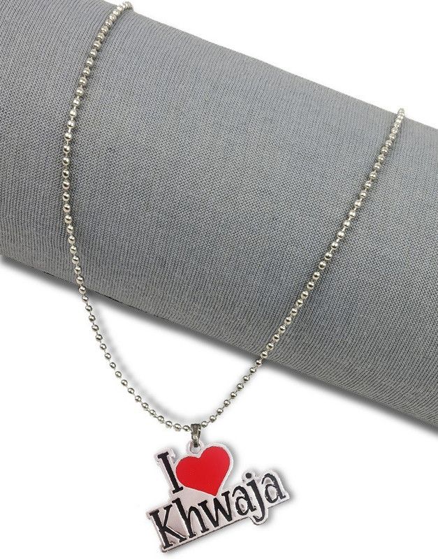 God Allah Quran Islamic Special I Love Khwaja Letter Heart Design Pendant Locket Silver Stainless Steel Pendant