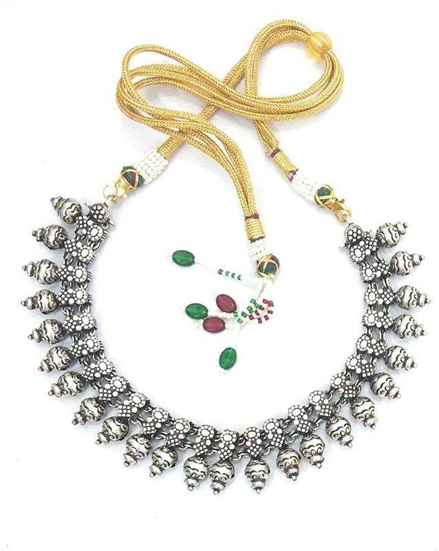 Golden Thread Collar Necklace Antique Texture oxidised silver Beads metal ladies fashion jewelry For Women And Girls Brass Necklace
