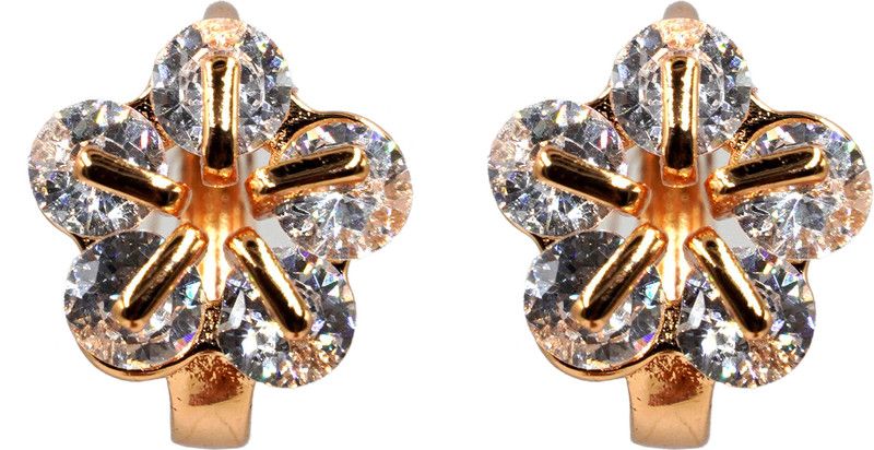 Designer American Diamond Floral Design Hoop Bali Earrings for Women & Girls Cubic Zirconia Brass Hoop Earring