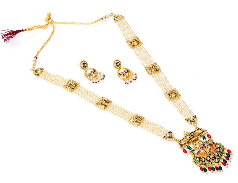 Alloy Gold-plated Maroon, Green, Gold, White Jewel Set  (Pack of 1)