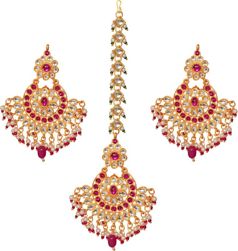 Brass Gold-plated Red, Gold Jewel Set  (Pack of 1)