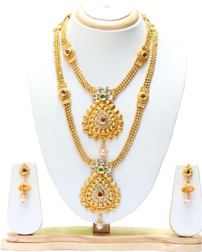 Copper Gold-plated Green, White, Pink Jewel Set  (Pack of 1)