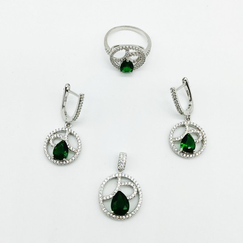 Silver Silver Green, Silver Jewel Set  (Pack of 1)