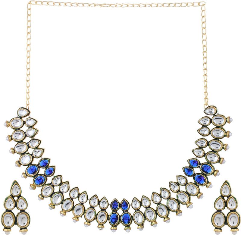 Metal, Stone, Alloy Gold-plated Blue, White Jewel Set  (Pack of 1)