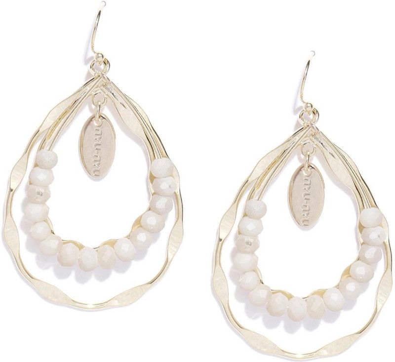 Gold Plated Teardrop Shaped Drop Earrings with Beads for Women and Girls Beads Brass Drops & Danglers
