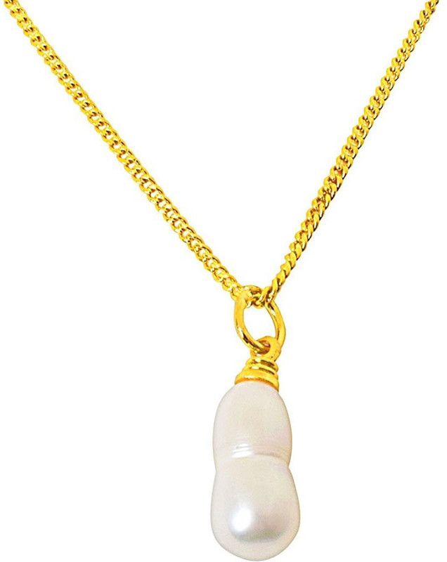 6.50 cts Real Natural Freshwater Pearl Pendant for Girls with Gold Plated 22IN Chain SPP20 Pearl Metal Pendant