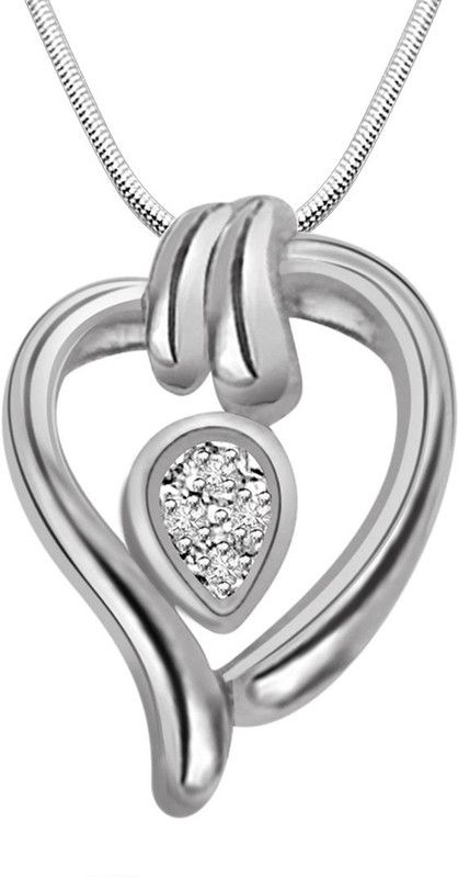 Candy Heart - Real Diamond & Sterling Silver Pendant with 18 IN Chain (SDP144) Diamond Sterling Silver Pendant