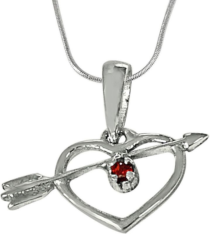 Bow From My Heart - Cupid's Heart Shaped Red Garnet and 925 Sterling Silver Pendant with 18 IN Chain (SDP459) Sterling Silver Garnet Sterling Silver Pendant