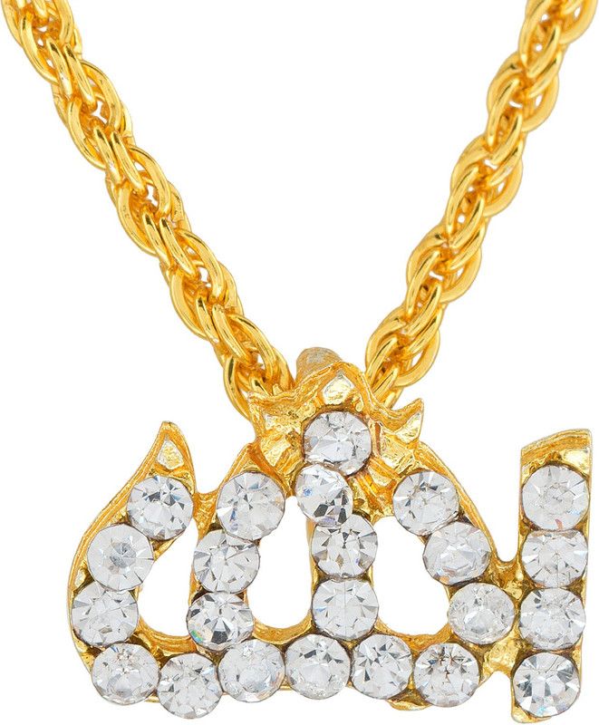Gold plated CZ studded Allah Word muslim Eid special, chain pendant necklace muslim islam jewellery Men and Women Gold-plated Cubic Zirconia Brass Pendant