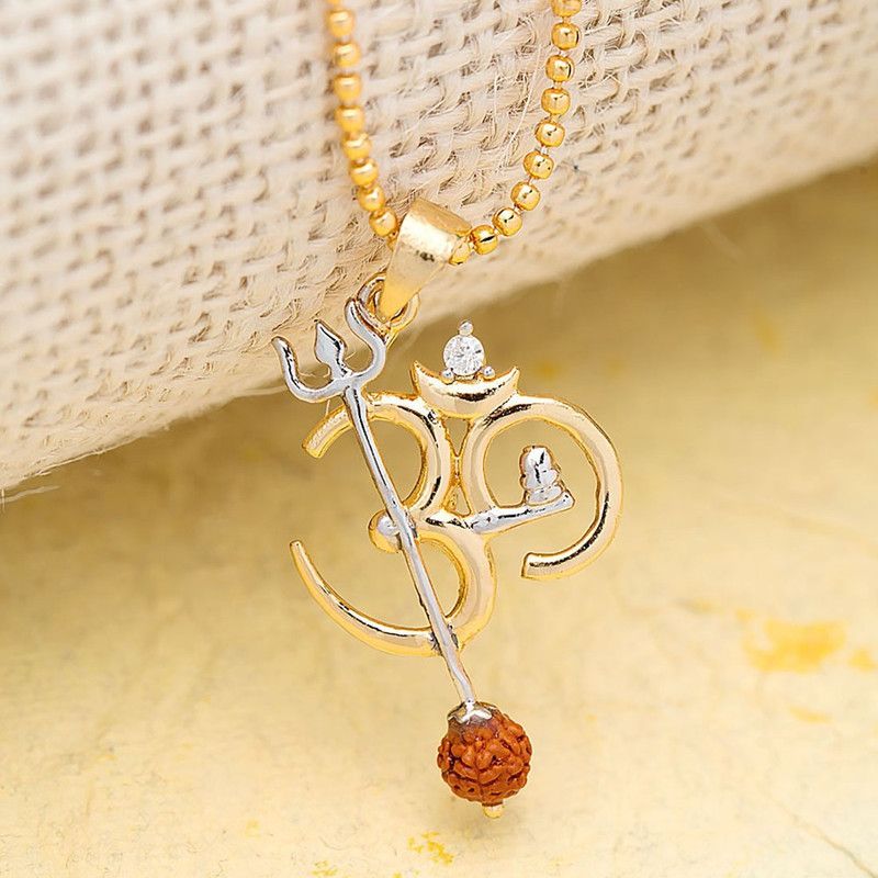 Dual Tone OM Rudraksha Pendant Gold-plated Brass Pendant