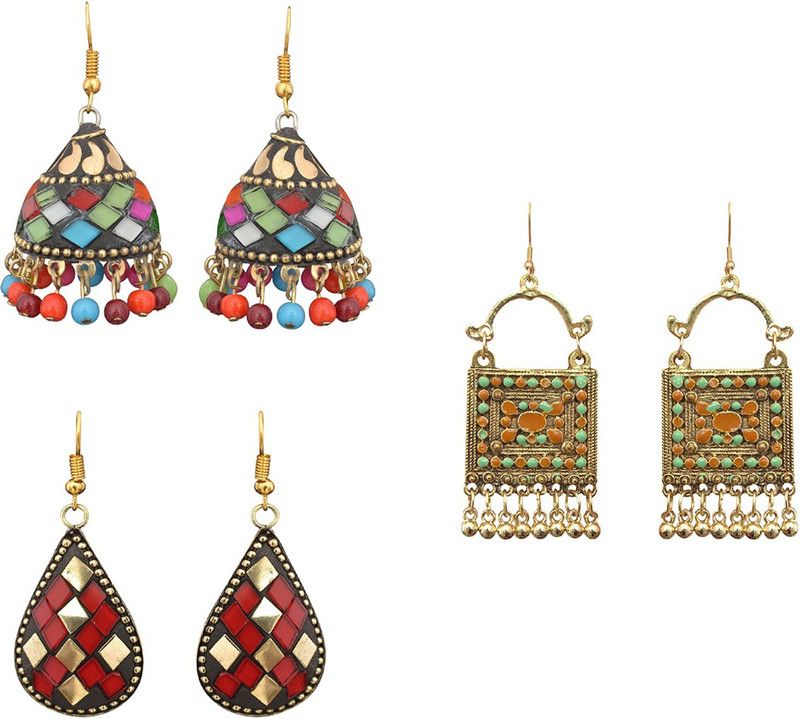Sitashi Fashion JewelryTrendy Mirror and Tassel Earrings Combo For Girls and Women Combo Pack Metal Drops & Danglers, Jhumki Earring